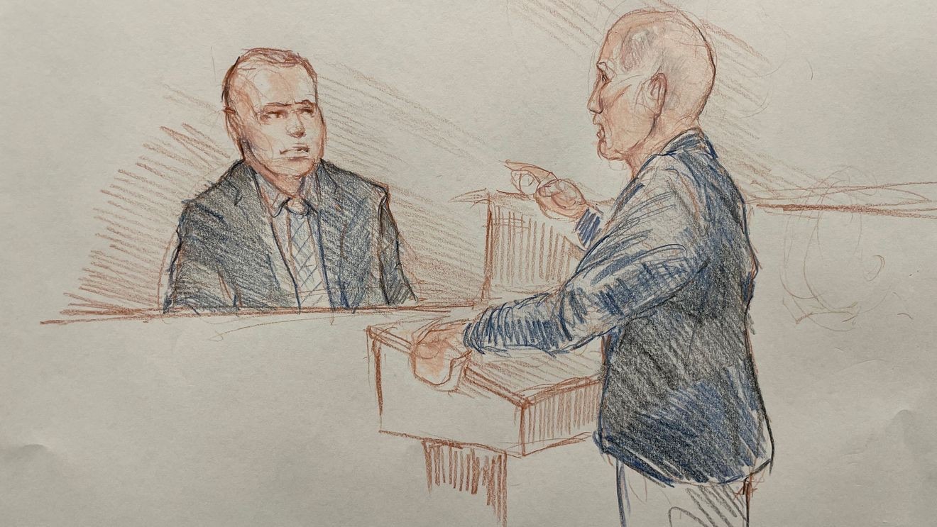 Courtroom sketch of Weston on the stand